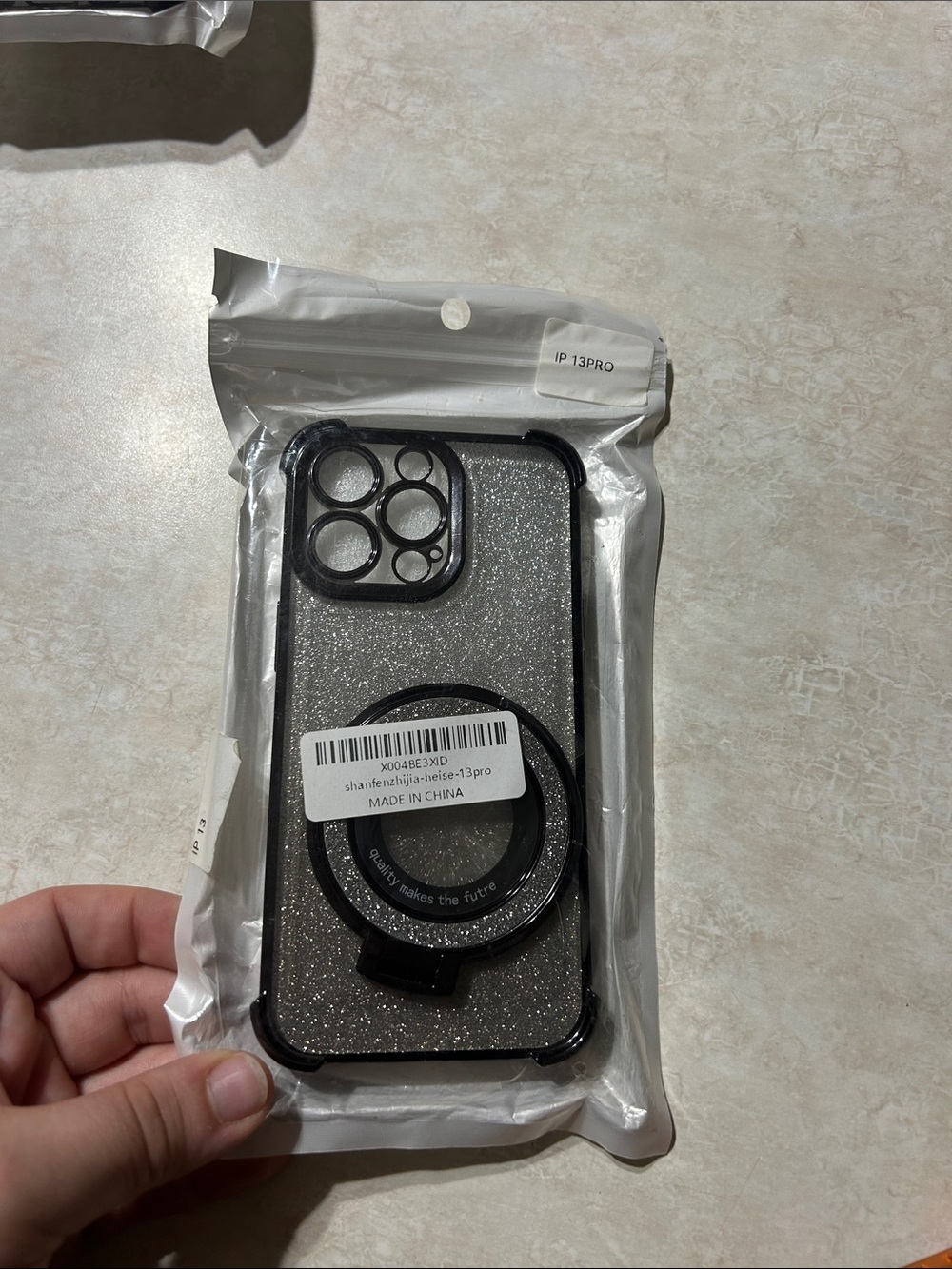 Apple Black Glitter iPhone 13 Pro Case with Ring Holder